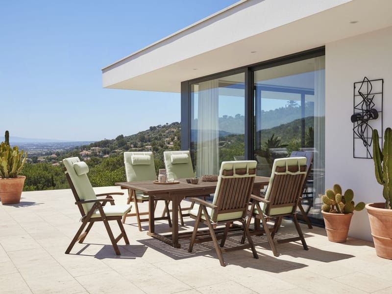 Matgrupp utomhus 6-Sits Amantea Premium Akaciaträ - Brun/Grön - Utemöbler - Utegrupp - Matgrupper utomhus