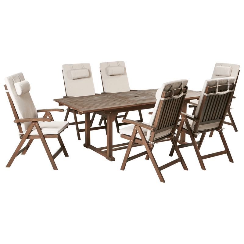 Matgrupp utomhus 6-Sits Amantea Premium Akaciaträ, Brun/Beige