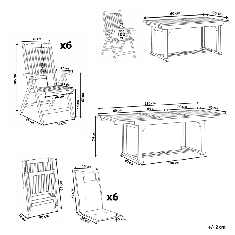 Matgrupp utomhus 6-Sits Amantea Premium Akaciaträ - Brun/Röd - Utemöbler - Utegrupp - Matgrupper utomhus