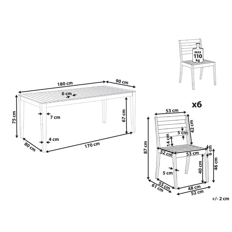 Matgrupp utomhus 6-Sits Chioggia Akaciaträ - Brun - Utemöbler - Utegrupp - Matgrupper utomhus