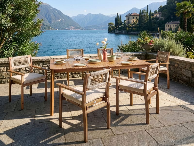 Matgrupp utomhus 6-Sits Jaco/Sumirago Akaciaträ - brun - Utemöbler - Utegrupp - Matgrupper utomhus