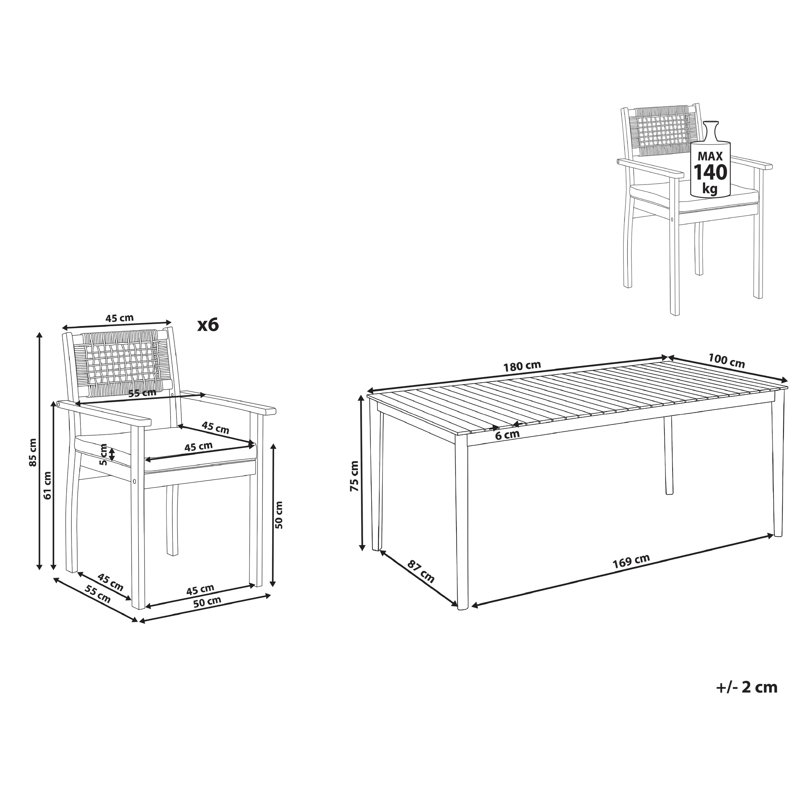 Matgrupp utomhus 6-Sits Jaco/Sumirago Akaciaträ - brun - Utemöbler - Utegrupp - Matgrupper utomhus