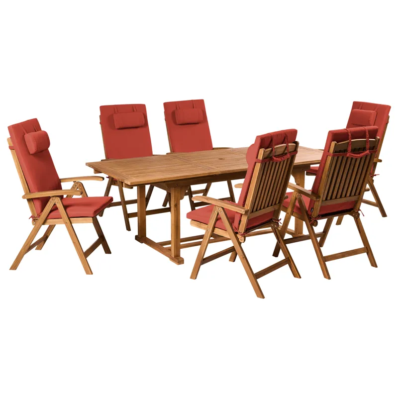 Matgrupp utomhus 6-Sits Java Premium Akaciaträ - Brun/Röd - Utemöbler - Utegrupp - Matgrupper utomhus