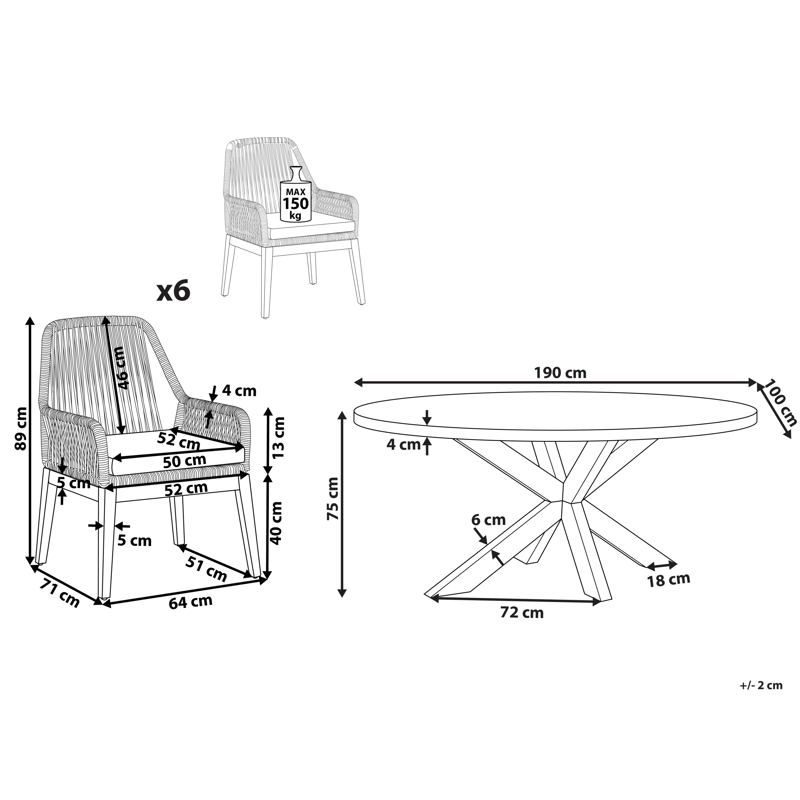 Matgrupp utomhus 6-Sits Oristano med Kuddar Betong - beige - Utemöbler - Utegrupp - Matgrupper utomhus