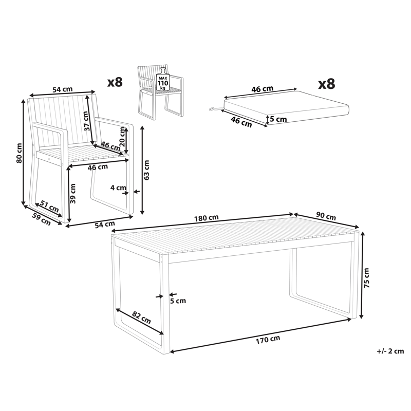 Matgrupp utomhus 8-Sits Sassari Premium med Kuddar Akaciaträ - Brun/Beige - Utemöbler - Utegrupp - Matgrupper utomhus