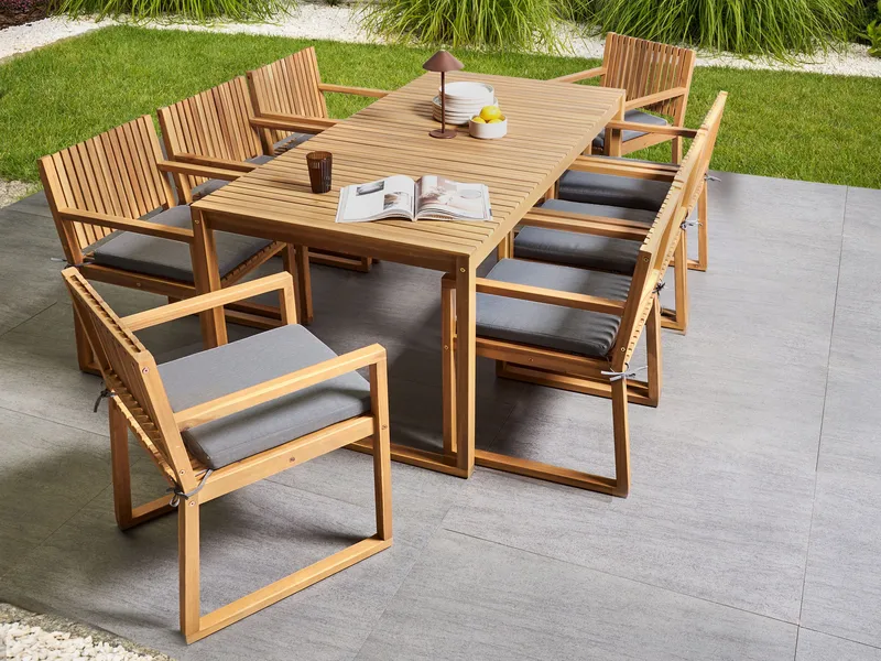 Matgrupp utomhus 8-Sits Sassari Premium med Kuddar Akaciaträ - Brun/Grå - Utemöbler - Utegrupp - Matgrupper utomhus