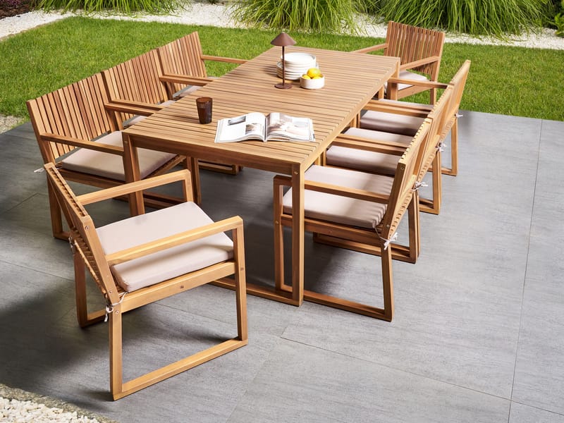 Matgrupp utomhus 8-Sits Sassari Premium med Kuddar Akaciaträ - Brun/Beige - Utemöbler - Utegrupp - Matgrupper utomhus