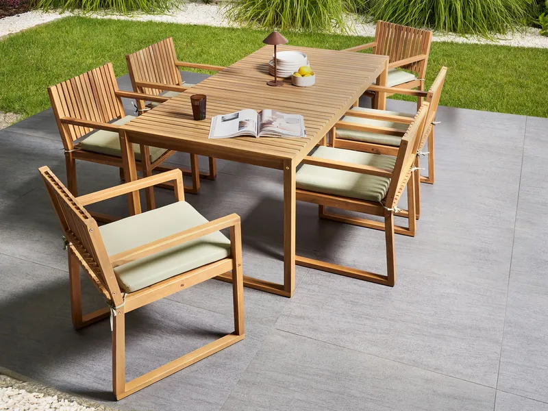 Matgrupp utomhus 8-Sits Sassari Premium med Kuddar Akaciaträ - Brun/Grön - Utemöbler - Utegrupp - Matgrupper utomhus