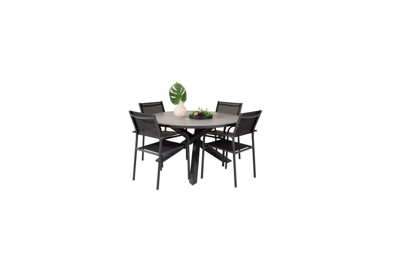 Matgrupp Parma Runt 140 cm Svart / Grå med 4st Santorini Stolar - Utemöbler - Utegrupp - Matgrupper utomhus