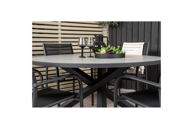 Matgrupp Parma Runt 140 cm Svart / Grå med 4st Santorini Stolar - Utemöbler - Utegrupp - Matgrupper utomhus