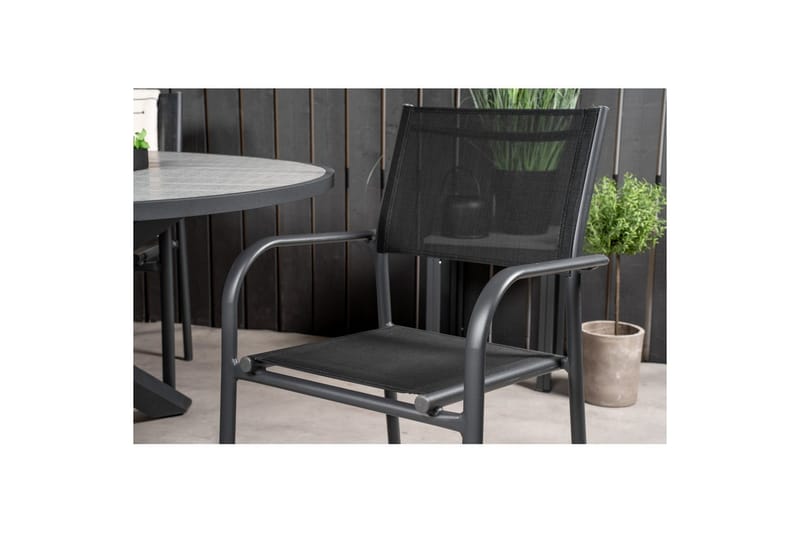 Matgrupp Parma Runt 140 cm Svart / Grå med 4st Santorini Stolar - Utemöbler - Utegrupp - Matgrupper utomhus