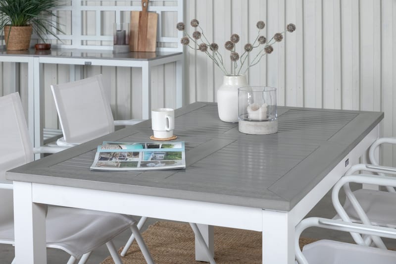 Albany Förlängningsbar Matgrupp 152cm + 4 Alina Stolar Grå/V - Grå/Vit - Utemöbler - Utegrupp - Matgrupper utomhus
