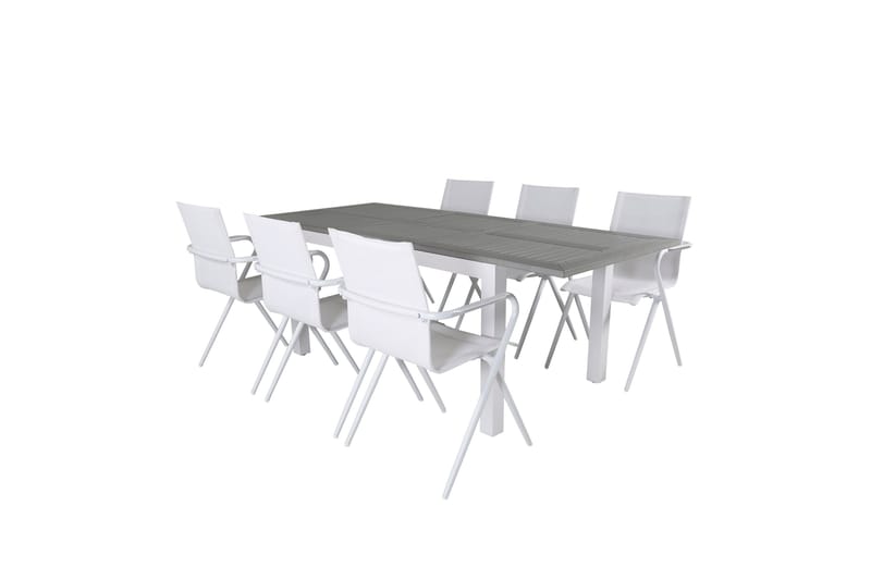 Albany Förlängningsbar Matgrupp 152cm + 6 Alina Stolar Grå/V - Grå/Vit - Utemöbler - Utegrupp - Matgrupper utomhus