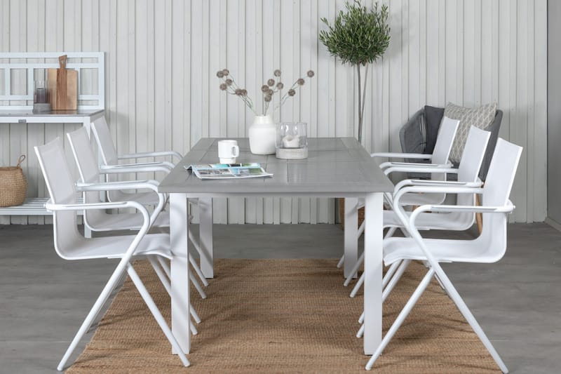 Albany Förlängningsbar Matgrupp 152cm + 6 Alina Stolar Grå/V - Grå/Vit - Utemöbler - Utegrupp - Matgrupper utomhus