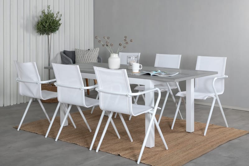 Albany Förlängningsbar Matgrupp 152cm + 6 Alina Stolar Grå/V - Grå/Vit - Utemöbler - Utegrupp - Matgrupper utomhus