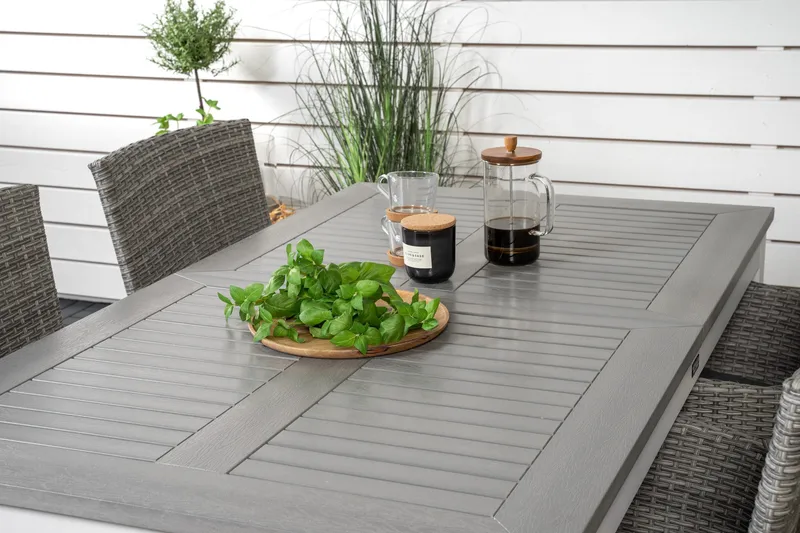 Albany Förlängningsbar Matgrupp Utomhus 152-210 cm + 4 st Malin Utefåtölj - Grå - Utemöbler - Utegrupp - Matgrupper utomhus