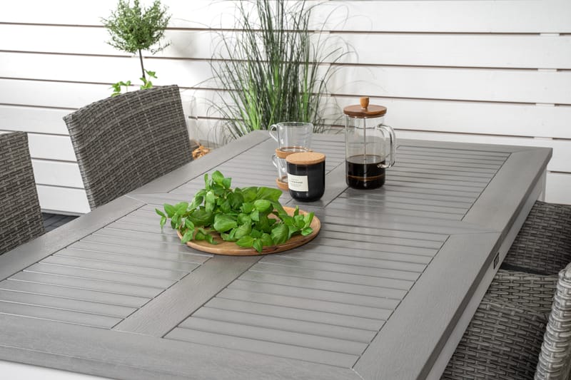 Albany Förlängningsbar Matgrupp Utomhus 152-210 cm + 4 st Malin Utefåtölj - Grå - Utemöbler - Utegrupp - Matgrupper utomhus