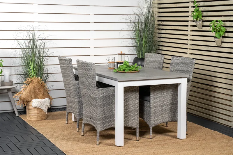 Albany Förlängningsbar Matgrupp Utomhus 152-210 cm + 4 st Malin Utefåtölj - Grå - Utemöbler - Utegrupp - Matgrupper utomhus