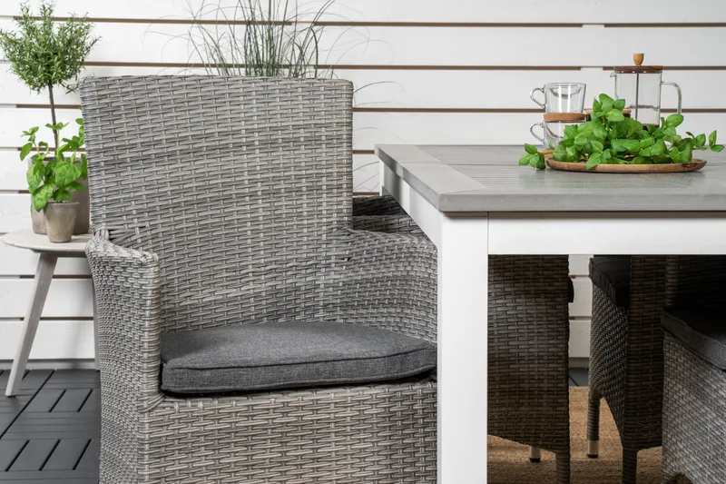 Albany Förlängningsbar Matgrupp Utomhus 152-210 cm + 4 st Malin Utefåtölj - Grå - Utemöbler - Utegrupp - Matgrupper utomhus