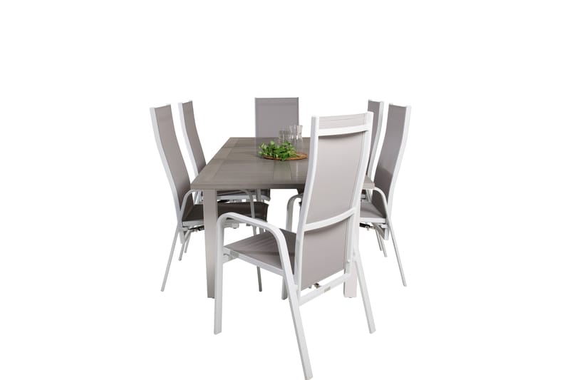 Albany Förlängningsbar Matgrupp Utomhus 152-210 cm + 6 st Copacabana Matstol - Vit - Utemöbler - Utegrupp - Matgrupper utomhus