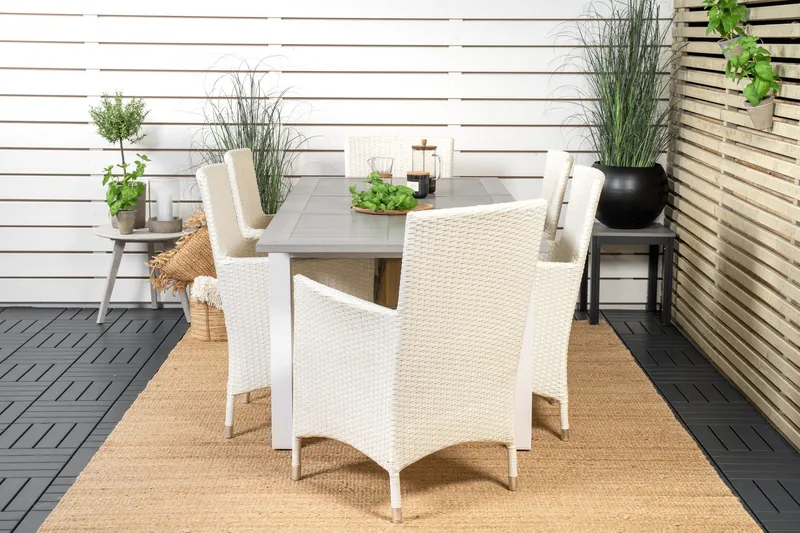 Albany Förlängningsbar Matgrupp Utomhus 152-210 cm + 6 st Malin Matstol - Vit - Utemöbler - Utegrupp - Matgrupper utomhus