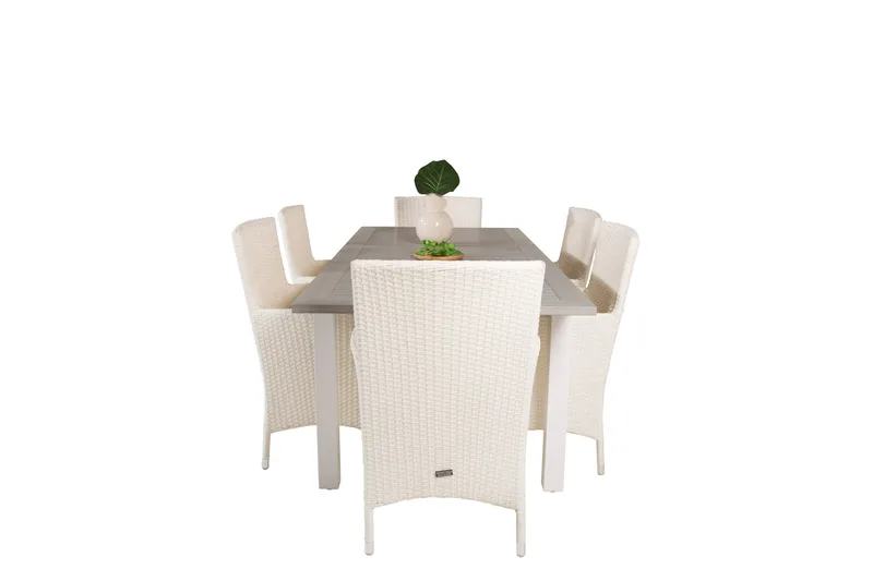 Albany Förlängningsbar Matgrupp Utomhus 152-210 cm + 6 st Malin Matstol - Vit - Utemöbler - Utegrupp - Matgrupper utomhus