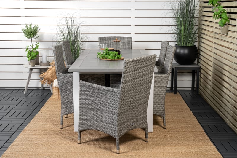 Albany Förlängningsbar Matgrupp Utomhus 152-210 cm + 6 st Malin Utefåtölj - Grå - Utemöbler - Utegrupp - Matgrupper utomhus