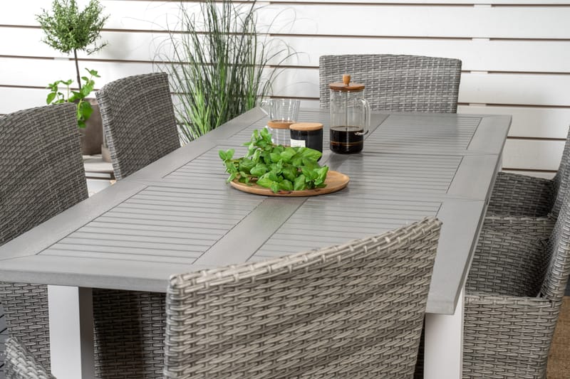 Albany Förlängningsbar Matgrupp Utomhus 152-210 cm + 6 st Malin Utefåtölj - Grå - Utemöbler - Utegrupp - Matgrupper utomhus