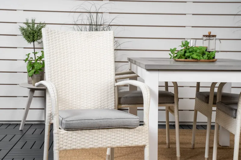 Albany Förlängningsbar Matgrupp Utomhus 152-210cm + 4 Anna Stolar - Grå/Vit - Utemöbler - Utegrupp - Matgrupper utomhus