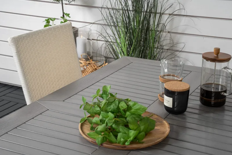 Albany Förlängningsbar Matgrupp Utomhus 152-210cm + 4 Anna Stolar - Grå/Vit - Utemöbler - Utegrupp - Matgrupper utomhus