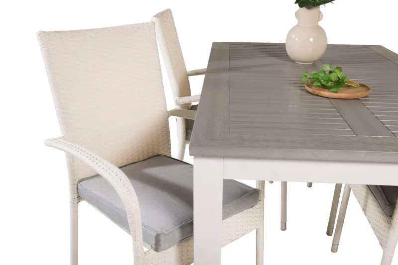 Albany Förlängningsbar Matgrupp Utomhus 152-210cm + 4 Anna Stolar - Grå/Vit - Utemöbler - Utegrupp - Matgrupper utomhus