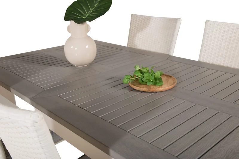 Albany Förlängningsbar Matgrupp Utomhus 152-210cm + 4 Anna Stolar - Grå/Vit - Utemöbler - Utegrupp - Matgrupper utomhus