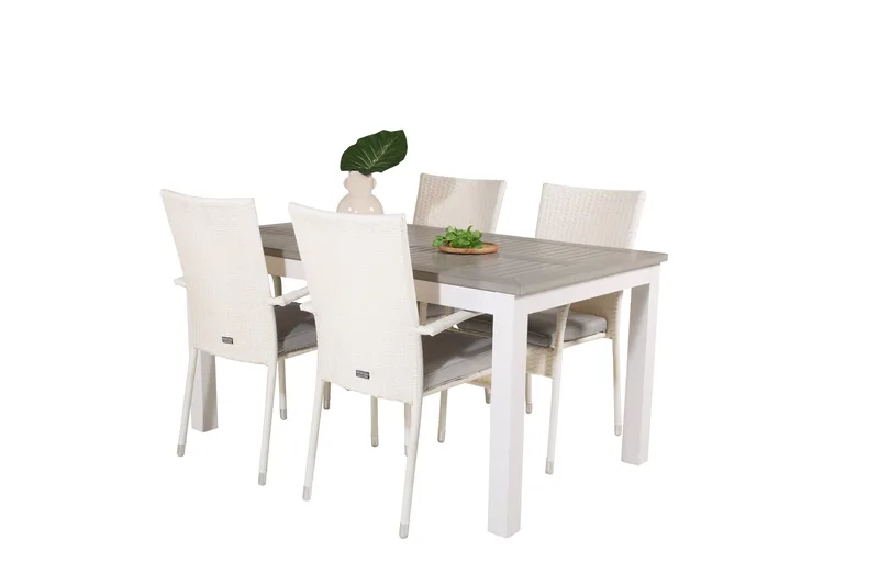 Albany Förlängningsbar Matgrupp Utomhus 152-210cm + 4 Anna Stolar - Grå/Vit - Utemöbler - Utegrupp - Matgrupper utomhus