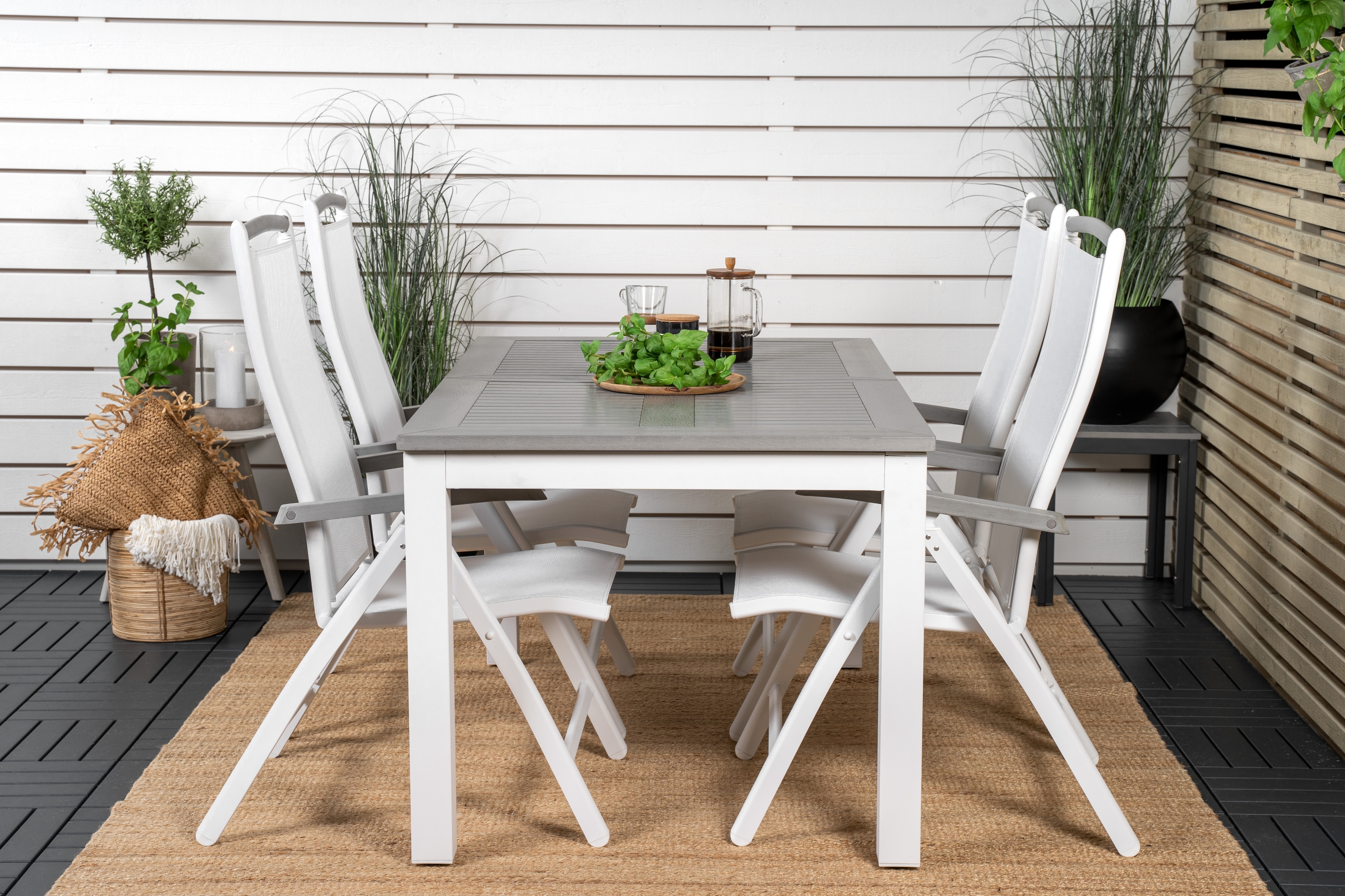 albany förlängningsbar matgrupp utomhus 152-210cm + 4 stolar - grå/vit