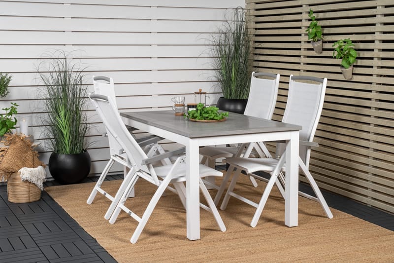 Albany Förlängningsbar Matgrupp Utomhus 152-210cm + 4 Stolar - Grå/Vit - Utemöbler - Utegrupp - Matgrupper utomhus
