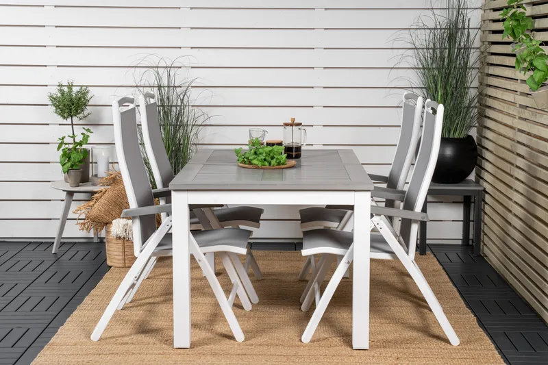 Albany Förlängningsbar Matgrupp Utomhus 152-210cm + 4 Stolar - Grå/Vit - Utemöbler - Utegrupp - Matgrupper utomhus