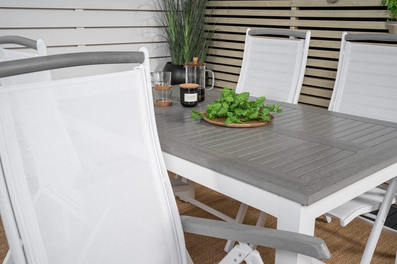 Albany Förlängningsbar Matgrupp Utomhus 152-210cm + 4 Stolar - Grå/Vit - Utemöbler - Utegrupp - Matgrupper utomhus