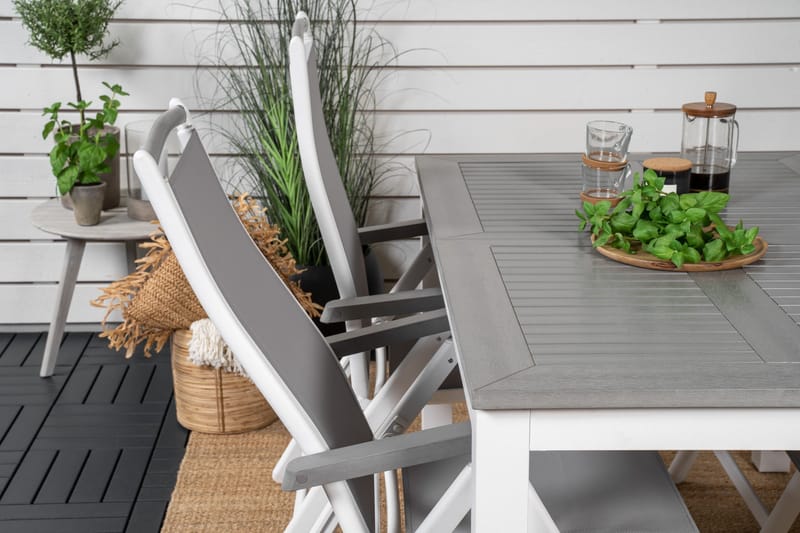 Albany Förlängningsbar Matgrupp Utomhus 152-210cm + 4 Stolar - Grå/Vit - Utemöbler - Utegrupp - Matgrupper utomhus