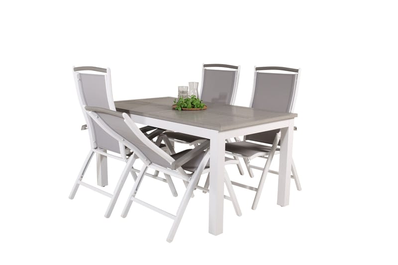 Albany Förlängningsbar Matgrupp Utomhus 152-210cm + 4 Stolar - Grå/Vit - Utemöbler - Utegrupp - Matgrupper utomhus