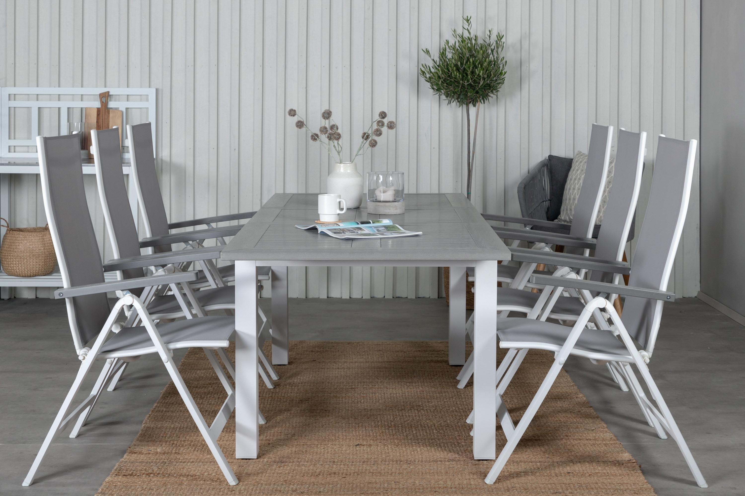 albany förlängningsbar matgrupp utomhus 152-210cm + 6 stolar - brun/vit