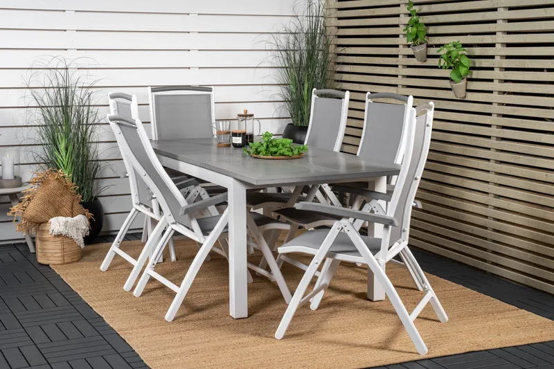 Albany Förlängningsbar Matgrupp Utomhus 152-210cm + 6 Stolar - Grå/Vit - Utemöbler - Utegrupp - Matgrupper utomhus