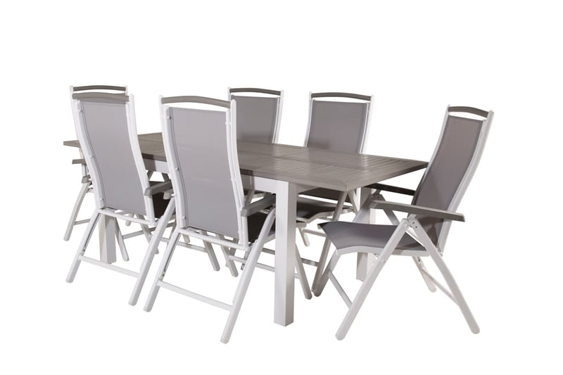 Albany Förlängningsbar Matgrupp Utomhus 152-210cm + 6 Stolar - Grå/Vit - Utemöbler - Utegrupp - Matgrupper utomhus