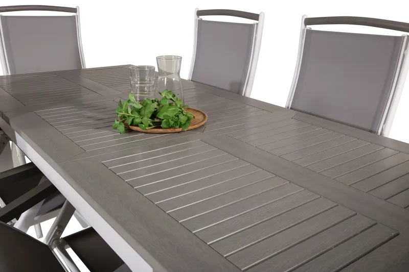 Albany Förlängningsbar Matgrupp Utomhus 152-210cm + 6 Stolar - Grå/Vit - Utemöbler - Utegrupp - Matgrupper utomhus