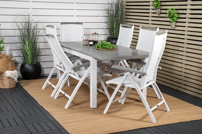 Albany Förlängningsbar Matgrupp Utomhus 152-210cm + 6 Stolar - Grå/Vit - Utemöbler - Utegrupp - Matgrupper utomhus