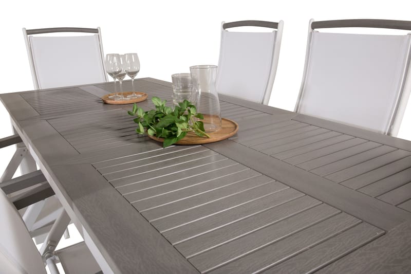 Albany Förlängningsbar Matgrupp Utomhus 152-210cm + 6 Stolar - Grå/Vit - Utemöbler - Utegrupp - Matgrupper utomhus
