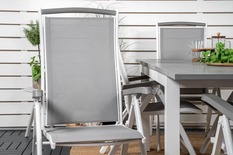 Albany Förlängningsbar Matgrupp Utomhus 152-210cm + 6 Stolar - Grå/Vit - Utemöbler - Utegrupp - Matgrupper utomhus