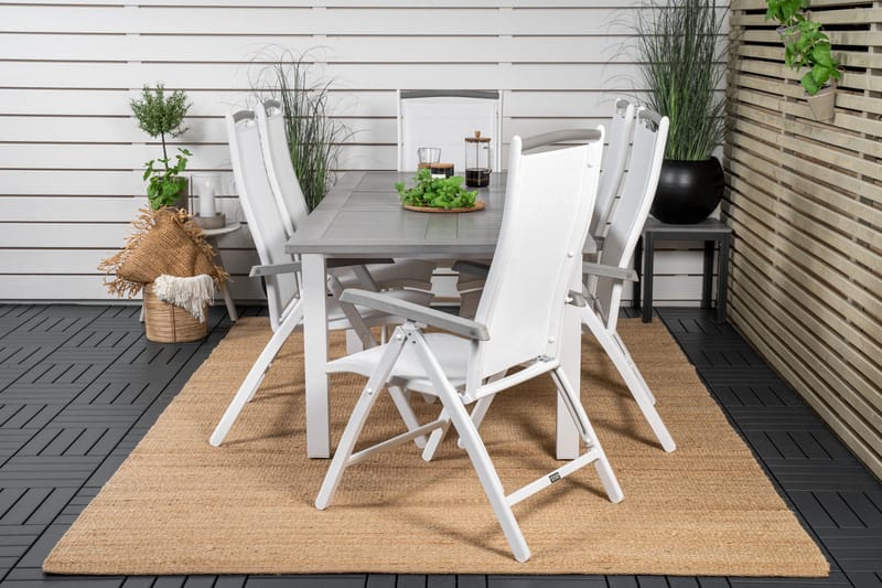 Albany Förlängningsbar Matgrupp Utomhus 152-210cm + 6 Stolar - Grå/Vit - Utemöbler - Utegrupp - Matgrupper utomhus