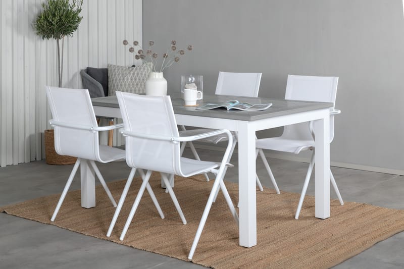 Albany Förlängningsbar Matgrupp Utomhus 152cm + 4 Alina Stolar - Grå/Vit - Utemöbler - Utegrupp - Matgrupper utomhus