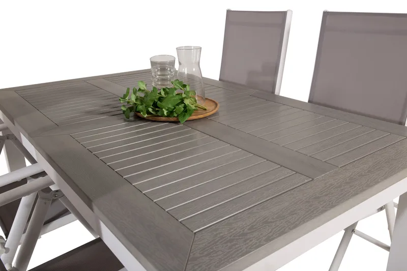 Albany Förlängningsbar Matgrupp Utomhus 152cm + 4 Break Matstolar - Grå/Vit - Utemöbler - Utegrupp - Matgrupper utomhus