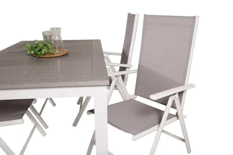 Albany Förlängningsbar Matgrupp Utomhus 152cm + 4 Break Matstolar - Grå/Vit - Utemöbler - Utegrupp - Matgrupper utomhus